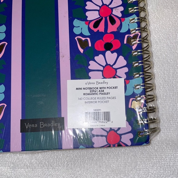 New! Vera Bradley Mini Notebook W/Pocket Romantic Paisley🌸160 page Spiral✨ - Picture 7 of 12